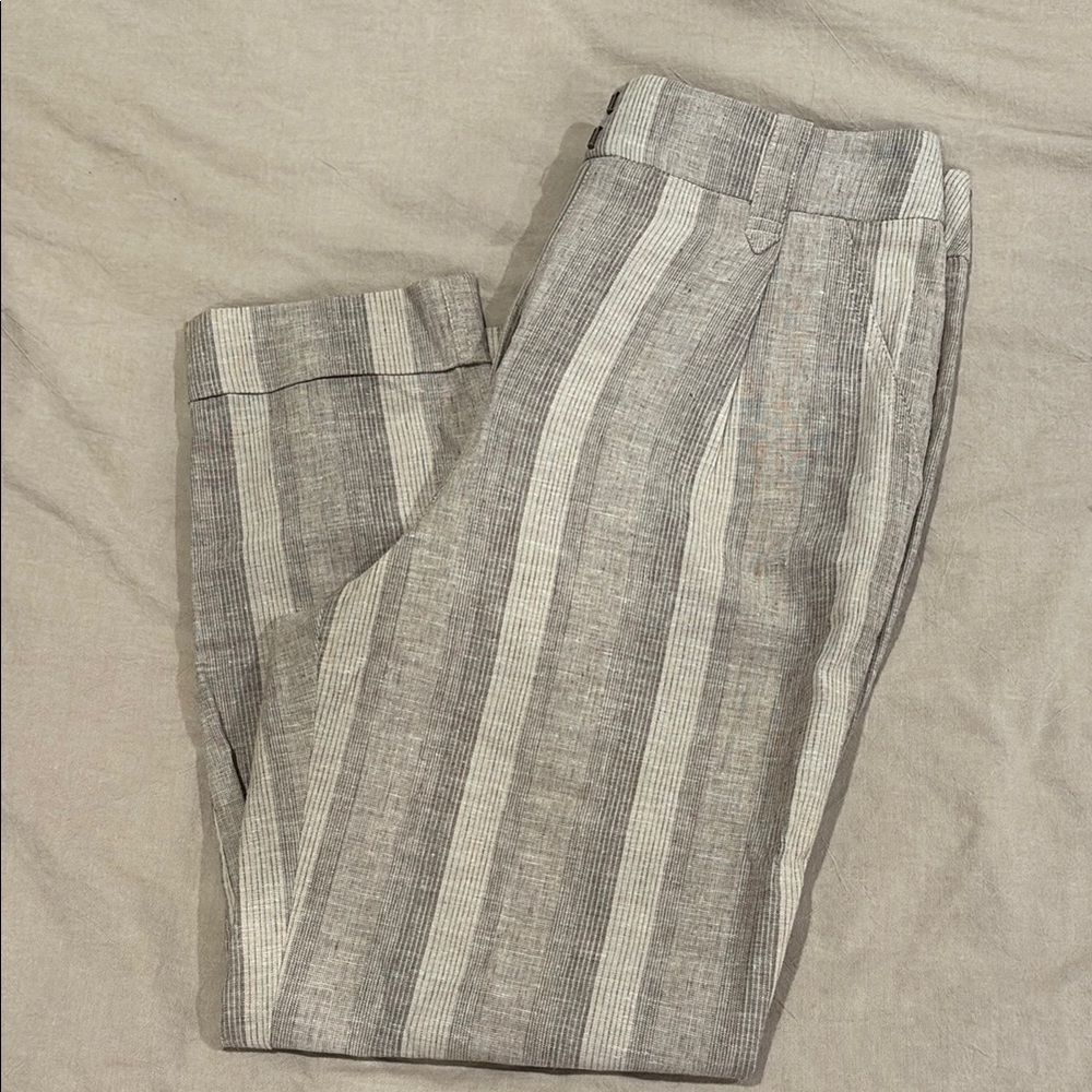 BCBGeneration Beige and Gray Striped Linen Pants